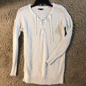 White sweater with ties